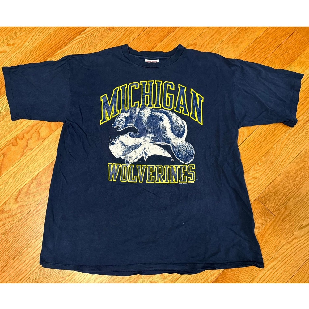 Vintage 1992 Michigan Wolverines T Shirt Mens XL Crable Sportswear Navy Blue 90s